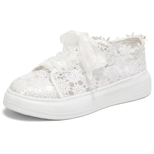 Emily Bridal 115-11 Women's Wedding Sneakers Flats Tennis Shoes Flower Lace Sneakers