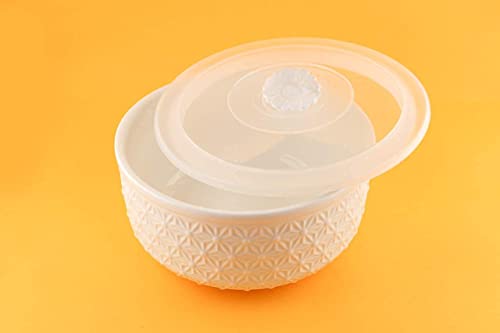 Image of Ceramic Serving Bowl Set with Flower Lid & Pickle Bowl - 2 Pieces | Airtight Microwave Safe Mixing Bowls with Lid | Premium Modern Bowl Set 500ML