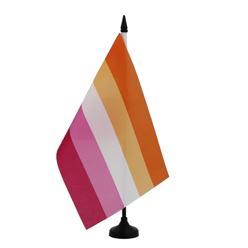 AZ FLAG Lesbische Tischflagge, 5 Streifen, 21 x 14 cm – kleine Flagge Lgbt Pride, Lesben, 100% Polyester, mit Fahnenstange von 25 cm und Sockel aus schwarzem Kunststoff
