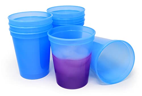 Rolling Sands 16 oz. Reusable Plastic Stadium Cups 8 Pack Made in USA BPA-Free Dishwasher Safe Color Changing Tumblers Blue To Purple