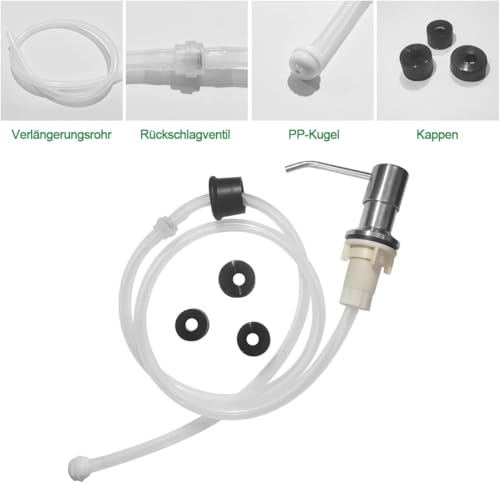 OUGOO Einbau-Seifenspender für die Küche, Edelstahl-Reinigungsmittelspender mit 120 cm langem Silikonschlauch, 360° Drehbarer Küchenseifenspender, Gebürstet