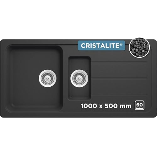 SCHOCK Küchenspüle Formhaus D-150L Onyx 100x50 cm – CRISTALITE® mit 1 ½ Becken und Abtropffläche – Einbauspüle ab 60 cm Unterschrank – Pflegeleichte, robuste Quarzkomposit-Oberfläche