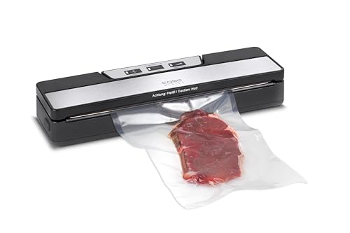 CASO 1520 VR 190 advanced - Appareil de mise sous vide avec soudure de 2,5 mm d'épaisseur, jusqu'à 50 mises sous vide réglables, façade en acier inoxydable, 10 sachets professionnels