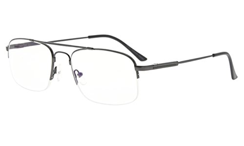 Eyekepper Transparent Lens UV Protection Half-Rim Reading Glasses Memory Titanium Frame Radiation Protection (Gunmetal,+2.00)