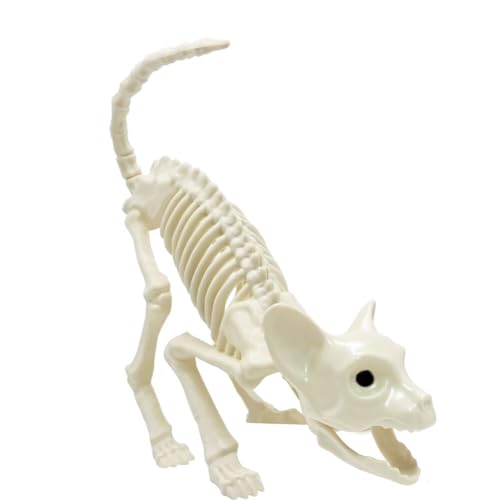 DINESIL Halloween Decoration Skeleton Cat, Plastic Kitten Skeleton with Posable Joints, Spooky Scene Party Favors Decor