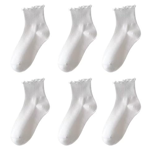 Women's Ruffle Ankle Socks, 3 - Pair Set, Black & White Cute Frilly Cuffs