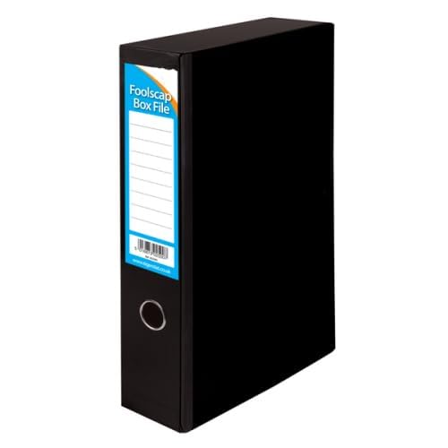 A4 Foolscap Box File – Durable Document Storage, Lever Arch Style, Secure Elastic Closure – Office & School Filing Solution (Black)
