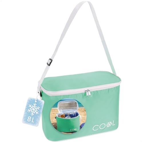 COM-FOUR® Bolsa térmica de 8 L - Nevera portátil Plegable - Bolsa térmica Ligera para Acampar y Actividades al Aire Libre con Correa para el Hombro - Bolsa de Picnic Cremallera (1 Pieza - Turquesa)