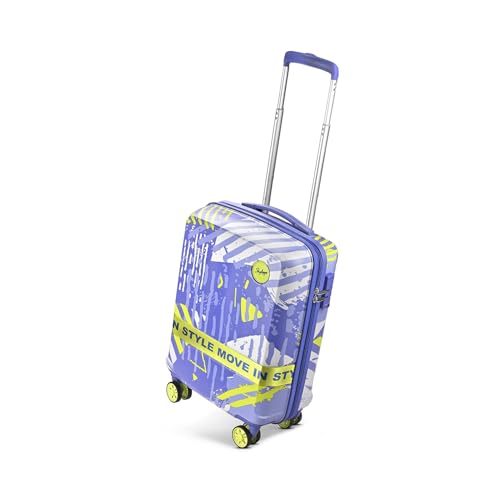 Image of Skybags Wanderlust Cabin Trolley Bag 55cm | Small | Hard Luggage | Printed 8-Wheel Suitcase | TSA Lock with Anti-Theft Zipper | Polycarbonate | 3 Years International Warranty - Unisex (Blue-Lime)