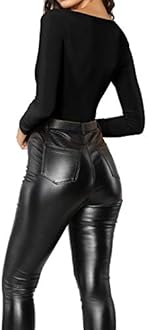 MANGDIUP Women's Essential Bodysuit - Scoop Neck Long Sleeve Slim Fit Stretch Cotton Spandex Jumpsuit