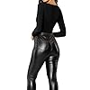 MANGDIUP Women's Scoop Neck Long Sleeve Basic Bodysuits Jumpsuits (Black, M)