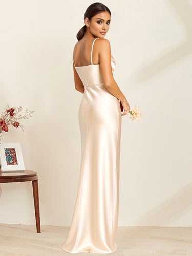 VCCICANY Satin Bridesmaid Dresses for Women Mermaid Off Shoulder Long Prom Dress Corset Formal Gowns with Slit4