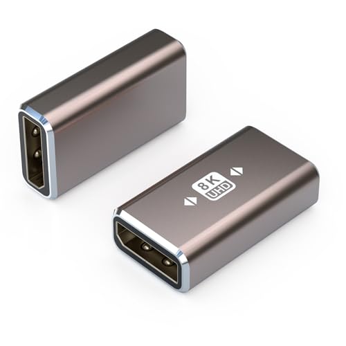 VMOJO 2 Pack Displayport Coupler Adapter, Alloy Shell 8K UHD HDR Displayport 1.4 Female to Female Extender Extension Connector Converter, Backward Compatible with 1.3 1.2 1.1