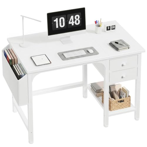 Lufeiya White Small Desk with Drawers - 40 Inch Computer Desk for Small Space Home Office, Modern...