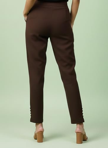 Image of Yash Gallery Women's Regular Fit Mid Rise Solid Lycra Trouser Regular Pants