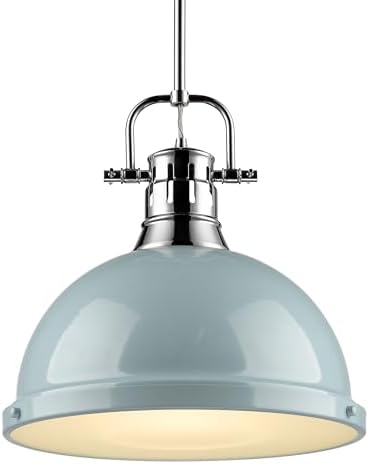 Golden Lighting 3604-L CH-SF Duncan Pendant, 14.63" x 14", Chrome with Seafoam Shade