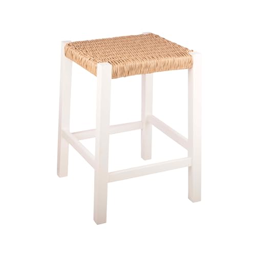 Butaco de bar Newport con asiento tejido a mano en cuerda - Butaco de altura de mostrador de 24 pulgadas para cocina, bar o comedor - Butacos de madera de Alaterre Furniture (Blanco) miniatura 1
