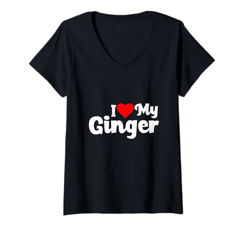 Womens I Love My Ginger Redhead Red Heart Girlfriend Boyfriend 2025 V-Neck T-Shirt