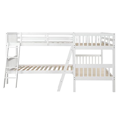 Harper & Bright Designs L Shaped Bunk Bed for 4, Quad Bunk Bed Twin Size, Wooden Bunk Bed Frame for Kids Teens Adults - White