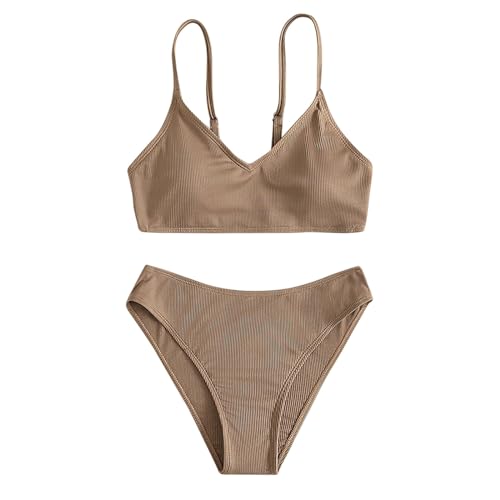 Mädchen-Bikini-Badeanzug, 2-teiliges Set, Sommer, einfarbig, gestrickt, modisch, Strand-Bikini, Badeanzug, Strandmode, a, 17 Jahre