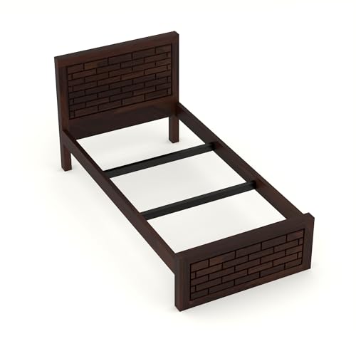 Image of Solid Sheesham Wooden Bed 6X4 Bed Single Bed Without Storage for Bedroom - Single Cot Wooden BedSingle Size for Living Room Guest Room - 12 Month Warranty (James Walnut)