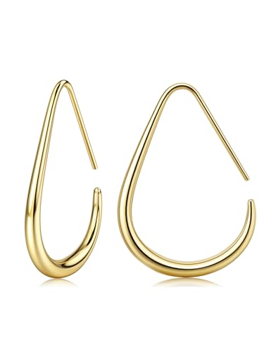 ORAZIO Titanium Earrings for Women Hoops Gold Silver Hypoallergenic 18K Gold Plated Hoop Earrings for Women Trendy Lightweight Statement Large Oval Jewelry