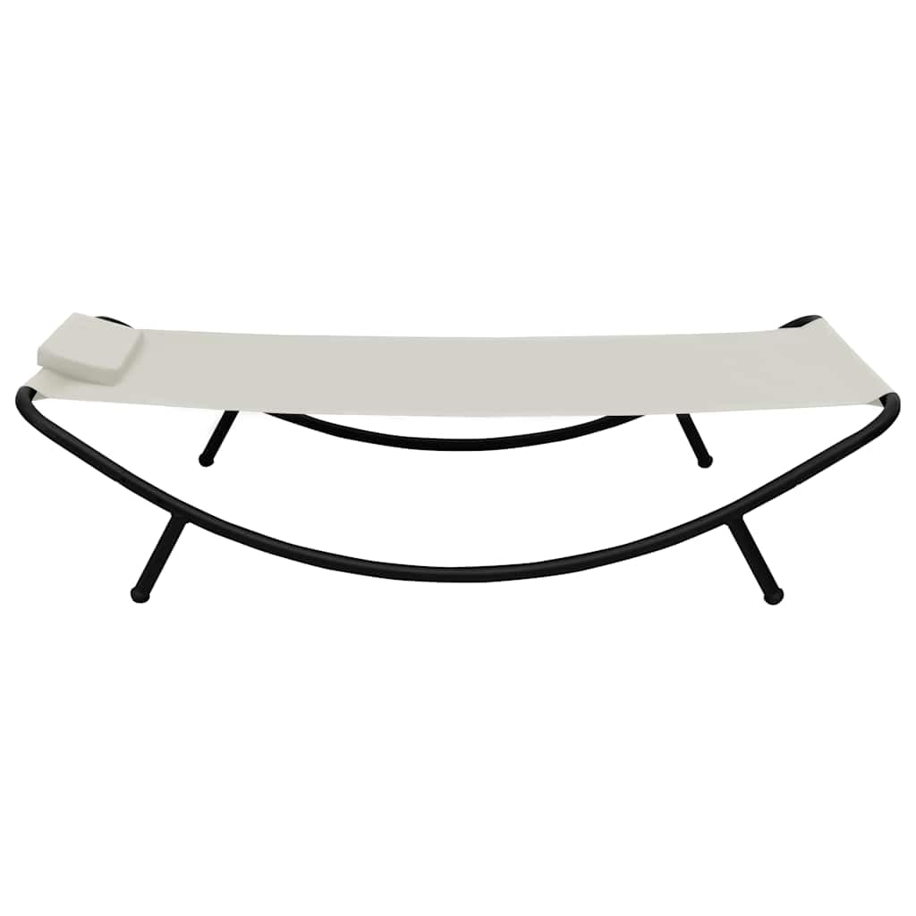 Łóżko ogrodowe, kremowe, 200 x 90 cm, stal z poduszką, odporne na warunki atmosferyczne, na taras, balkon, do ogrodu, leżak relaksacyjny ze stabilnym stelażem i wygodną poduszką tapicerowaną