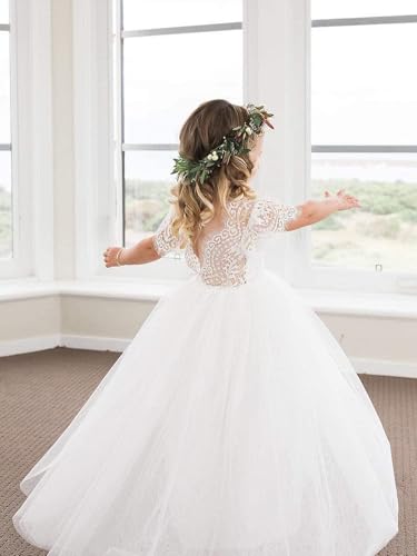 Image of 2Bunnies Girl Peony Lace Back A-Line Straight Tutu Tulle Party Flower Girl Dress