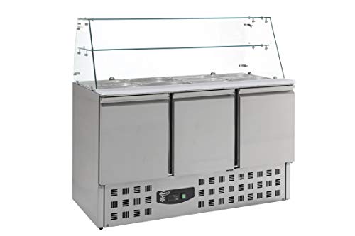 Saladette réfrigérée 4 GN 1/1 - Vitrine en verre 3 portes - Combisteel - R600aRvs Aisi 2013 PortesPleine