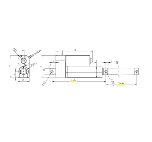 Actionneur linéaire électrique 12V avec course de 350 mm et force 300N pour motorisation