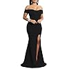 YMDUCH Womens Off Shoulder High Split Long Formal Party Dress Evening Gown Black