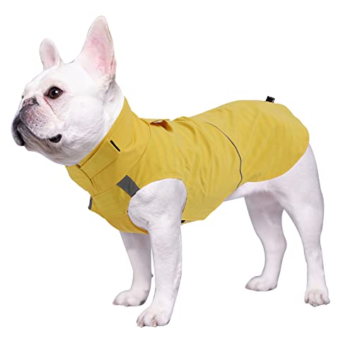 Brabtod Bulldog Waterproof Raincoat,French Bulldog Lightweight Rainproof Jacket Reflective Saftey With Harness Hole Dog Poncho Vest For Pugs French English Bulldog American Pit Bulldog-Yellow-Xl #TOP9