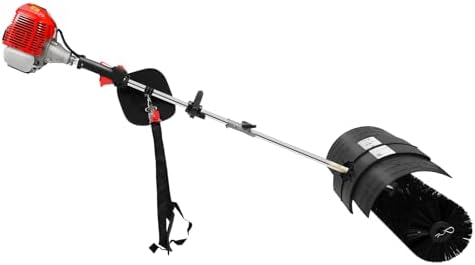52CC Gas Hand Held Sweeper, 2-Stroke 2.3HP Outdoor Hand Held Gas Power Broom 1700W Artificial Grass Brush Gasoline Powered Broom for Driveways Lawns Leaves Street Farms & Snow