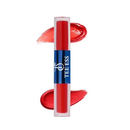 Image of Tee Ess Duo Lips 2-in-1 | Lip Gloss & Matte Cream Mousse Liquid Lipstick | High Shine Gloss + Soft Matte Finish | Long-Lasting, Lightweight & Non-Sticky | 5ml Sticky (RED ALERT)