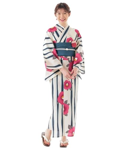 [ハニーズ] 浴衣 レディース 単品 花柄 くすみカラー 可愛い 大人 レトロ モダン おしゃれ 10代 20代 30代 簡単 女の子 花火 浴衣 426085543517 ストライプ×花 Ｆのサムネイル