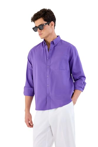 Image of SNITCH Men Casual & Semi-Formal Shirt | Regular Fit Long Sleeve Button-Down Collar Solid Oxford Style | 100% Cotton Breathable Fabric for Office, Date Night