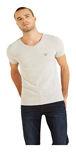 Guess Camiseta de manga corta para hombre con logotipo en V gris M