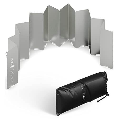 EVOCAMP Windschutz für Gaskocher, Spirituskocher Outdoor, Campingkocher, Grill, Camping Feuerstelle, Gaskocher Windschutz faltbar, vielfältig einsetzbar, 3 Größen erhältlich, inklusive Tasche