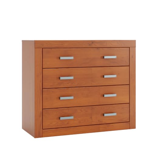 MOBLIT Cómoda Dormitorio con Cajones – Madera de Pino Macizo, Serie Kalpe Acabado Cerezo, Cajonera Auxiliar Robusta para Dormitorio 80x95x40 cm