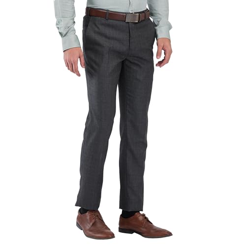Image of Raymond Men's Slim Fit Mid Rise Structure Pattern Poly Viscose Blend Flat Front Formal Trouser