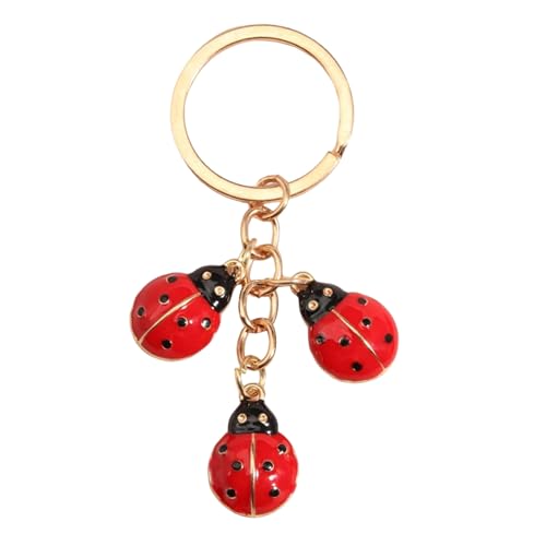 Llavero de Tres Mariquitas Rojas - Llavero para llaves con 3 mariquitas de color rojo - Llavero con acabado color oro - Llaveros de insectos - Regalo para amantes de las mariquitas - Llavero mariquita