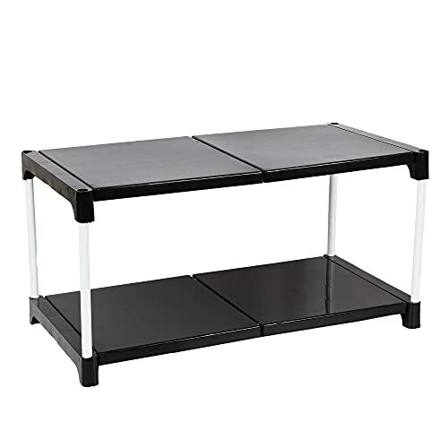 YMRR® Multipurpose Portable Folding Rack for Shoes, Clothes, Books & Utility Rack, Shoe Rack Storage Organizer White Steel Frame with Black Plastic Shelves (2 Steps)
