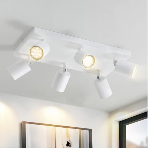 ZMH LED lámpara de techo blanco foco de techo: GU10 lámpara de techo spots 6 llamas 330 ° giratorio techo spots industrial pared spot moderno pasillo lámpara para salón dormitorio cocina sin bombillas