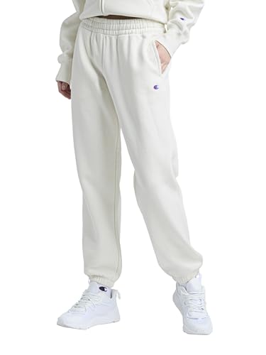Champion Women's Cinched-Bottom Fleece Sweatpants, Oversized Fit, Midweight, Unbleached Cotton, Medium