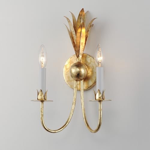 Image of Maxim Lighting Paloma 2-Light Wall Sconce | Gold Leaf Steel Finish | Transitional Indoor Light Fixture | Ideal for Hallways, Bedrooms & Bathrooms | Dimmable Damp Rated | 2882GL