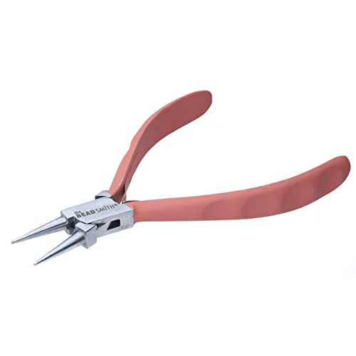 Pince A Bijoux The Beadsmith Pince U00e0 Bec Fin Dentelu00e9, 120 Mm Avec Tu00eate En Acier Poli, Poignu00e9e Confortable En PVC Rouge Avec Ressort U00e0 Double Feuille, Outil Pour La Fabrication De