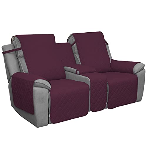 Image of Easy-Going Loveseat Recliner Cover with Console, Reversible Couch Cover for Living Room, Split Sofa Cover for Each Seat with Elastic Straps for Kids, Dogs, Pets(2 Seater, Wine /Beige)