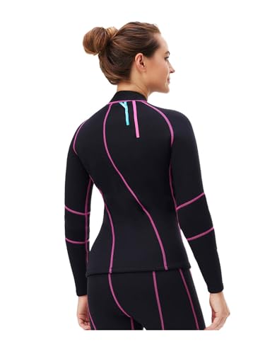 Chaqueta de neopreno para mujer con mangas largas, 3 mm, para buceo y natación, color negro, talla grande miniatura 4