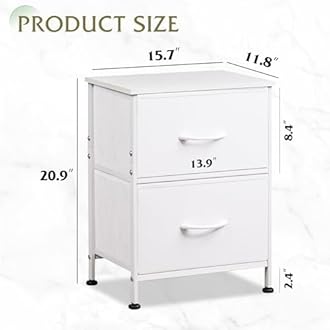 WLIVE White Night Stand, Small Dresser with 2 Drawers & Wooden Top, Nightstand with Fabric Bins, Bedside Table End Table for Bedroom, Closet, Entryway, College Dorm, White
