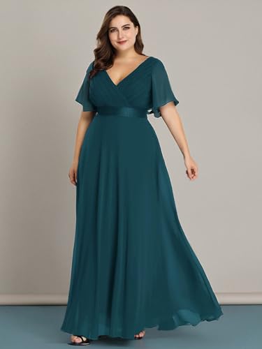 Image of Ever-Pretty Women's Chiffon Formal Evening Dresses for Curvy Women V-Neck Plus Size Floor Length Bridesmaid Dress